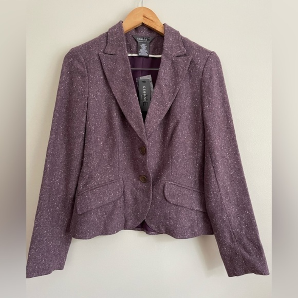 George Me By Mark Eisen Women’s Blazer Wool Blend Tweed  Sz 8 Dark‎ Lavender NWT